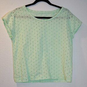 Gap Women Green Short Sleeve Blouse with Eyelets | Size XS